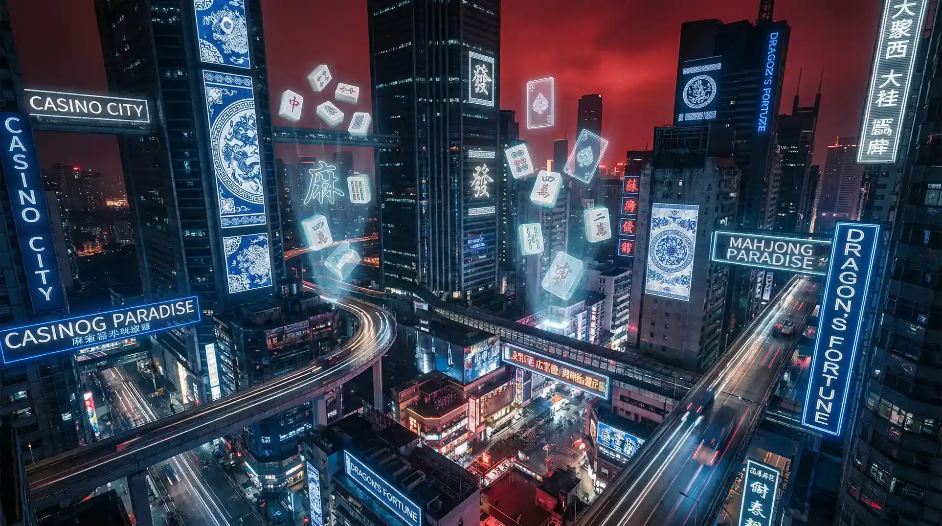 876棋牌 赛博朋克青花瓷都市夜景全景